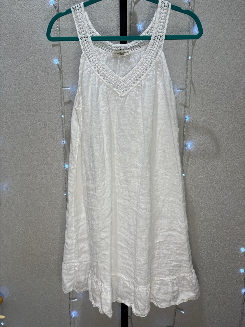 Terzo Millennio White Crochet-Trim Linen dress made in Italy